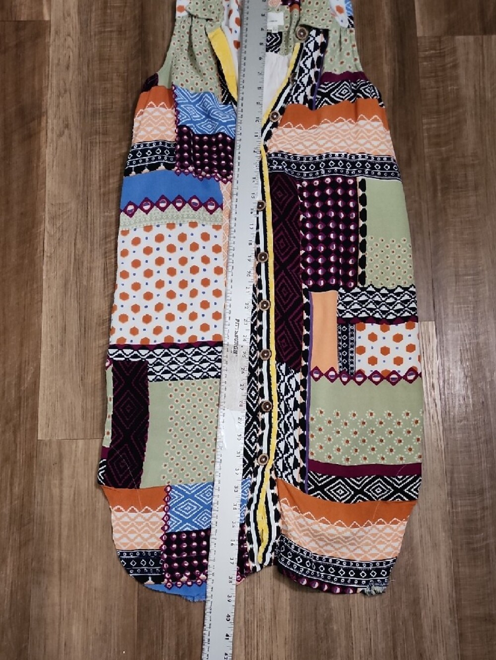 Sleeveless Patchwork Print Button-Front Dress - Multicolor - Picture 7 of 9